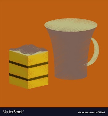 Flat shading style icon cup of coffee and pie vector image
