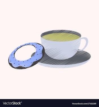 Flat shading style icon cup of tea and donat vector image