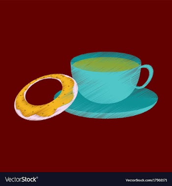 Flat shading style icon cup of tea and donat vector image