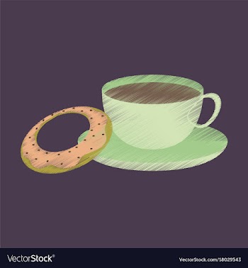 Flat shading style icon cup of tea and donat vector image
