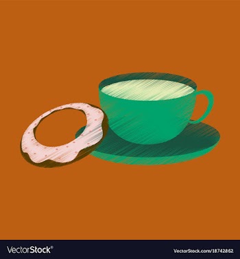 Flat shading style icon cup of tea and donat vector image