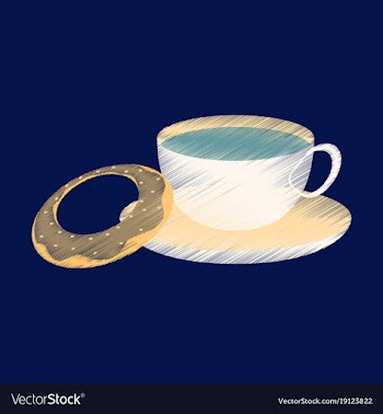 Flat shading style icon cup of tea and donat vector image