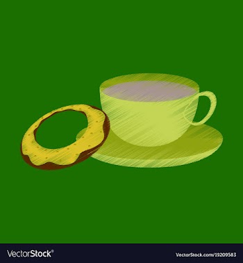 Flat shading style icon cup of tea and donat vector image