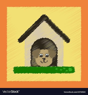 Flat shading style icon dog in booth vector image