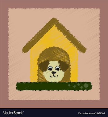 Flat shading style icon dog in booth vector image