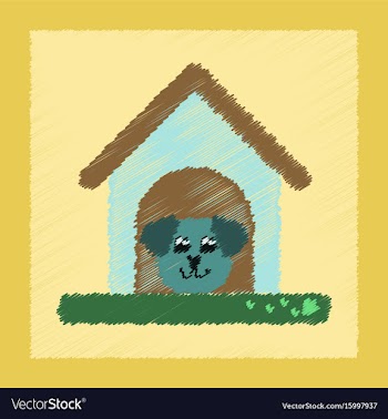 Flat shading style icon dog in booth vector image