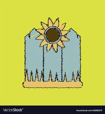 Flat shading style icon fence and sunflowers vector image