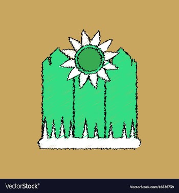 Flat shading style icon fence and sunflowers vector image