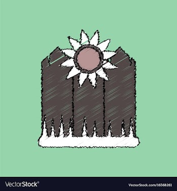 Flat shading style icon fence and sunflowers vector image