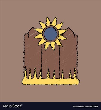 Flat shading style icon fence and sunflowers vector image