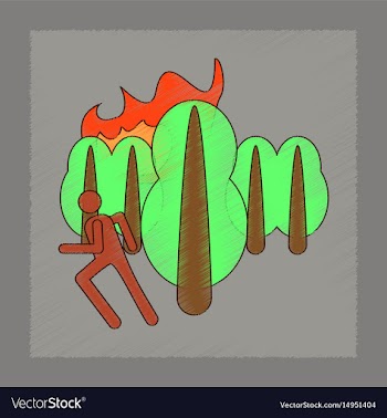 Flat shading style icon fire in forest human vector image