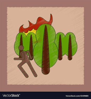 Flat shading style icon fire in forest human vector image