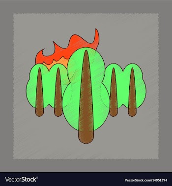 Flat shading style icon fire in the forest vector image