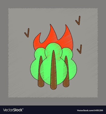 Flat shading style icon fire in the forest vector image