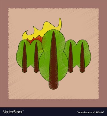 Flat shading style icon fire in the forest vector image