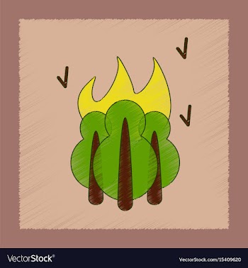 Flat shading style icon fire in the forest vector image