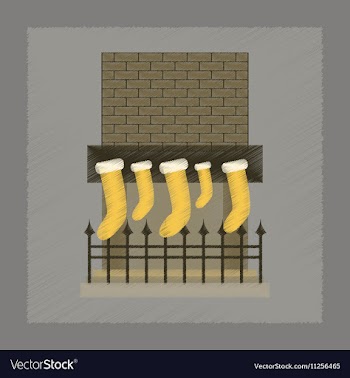 Flat shading style icon Fireplace Christmas Socks vector image
