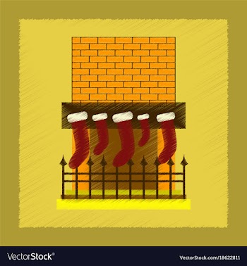 Flat shading style icon fireplace christmas socks vector image