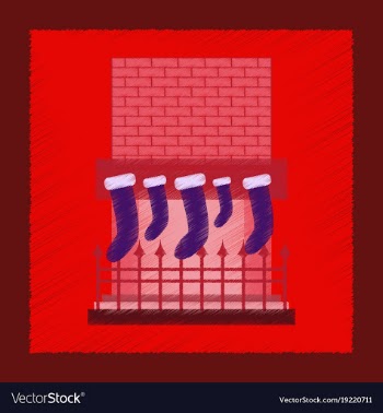 Flat shading style icon fireplace christmas socks vector image