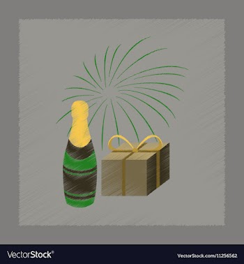 Flat shading style icon fireworks champagne gift vector image