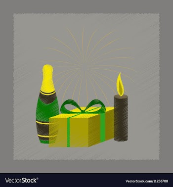 Flat shading style icon fireworks champagne gift vector image