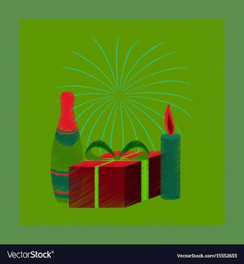 Flat shading style icon fireworks champagne gift vector image