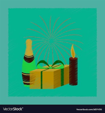 Flat shading style icon fireworks champagne gift vector image