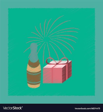 Flat shading style icon fireworks champagne gift vector image