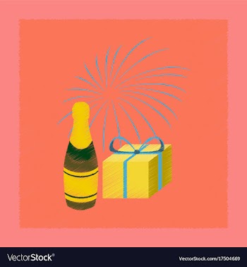 Flat shading style icon fireworks champagne gift vector image