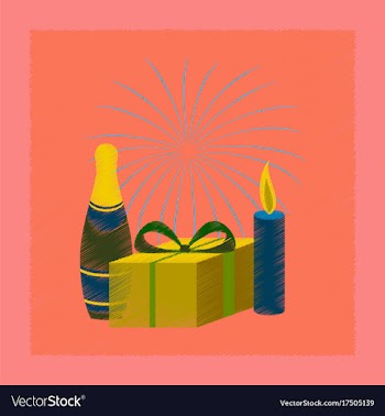 Flat shading style icon fireworks champagne gift vector image