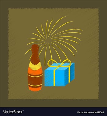 Flat shading style icon fireworks champagne gift vector image