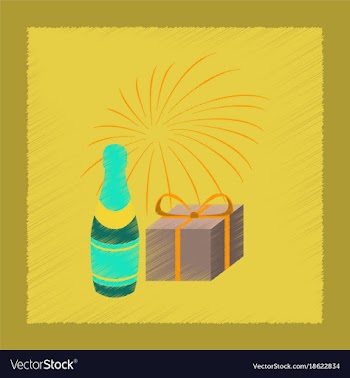Flat shading style icon fireworks champagne gift vector image