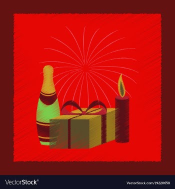 Flat shading style icon fireworks champagne gift vector image