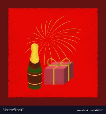 Flat shading style icon fireworks champagne gift vector image