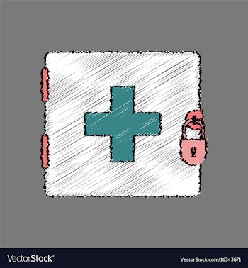 Flat shading style icon first aid kit on the lock vector image