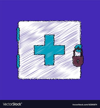 Flat shading style icon first aid kit on the lock vector image