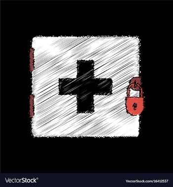 Flat shading style icon first aid kit on the lock vector image