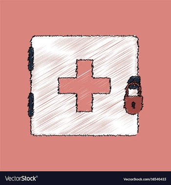 Flat shading style icon first aid kit on the lock vector image