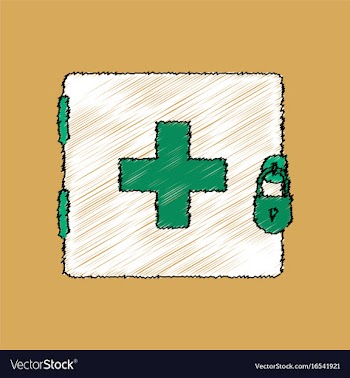 Flat shading style icon first aid kit on the lock vector image