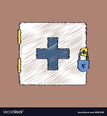 Flat shading style icon first aid kit on the lock vector image