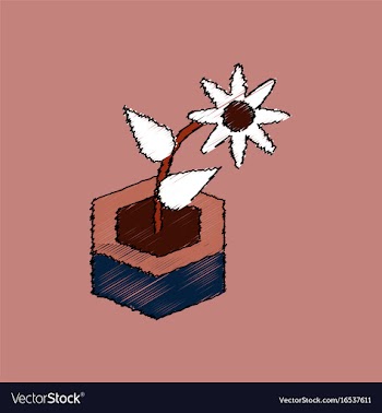 Flat shading style icon flower in the ground vector image