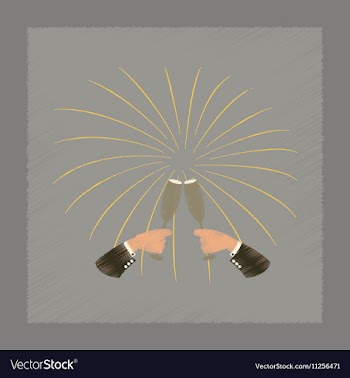 Flat shading style icon glasses champagne Hands vector image