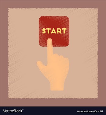 Flat shading style icon hand button start vector image