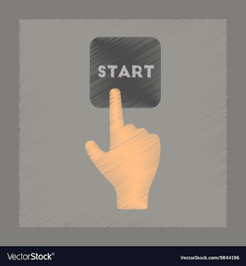Flat shading style icon hand button start vector image