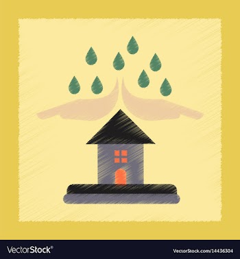 Flat shading style icon hand house rain vector image