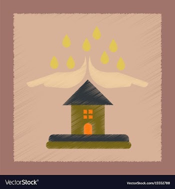 Flat shading style icon hand house rain vector image