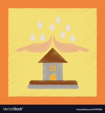 Flat shading style icon hand house rain vector image