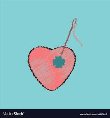 Flat shading style icon heart with a needle vector image