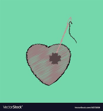 Flat shading style icon heart with a needle vector image