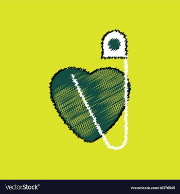 Flat shading style icon heart with a safety pin vector image